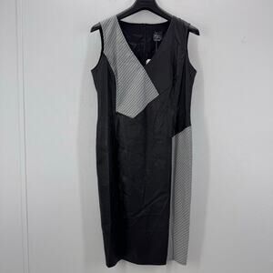 NWT Marina Rinaldi Mixed Media Colorblock Faux Leather Dress Classy sz 8 Mobwife